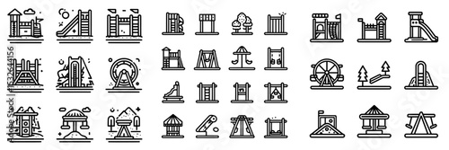 The icons depict a playground setting, including a jungle gym, illustrating an amusement park designed for children and their parents to relax, with equipment such as a slide, sandpit,