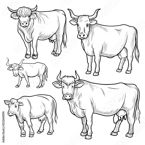 This modern illustration offers a collection of cow livestock silhouettes that are perfect for adding to design elements