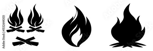 A collection of fire icons represents the concept of flames and fire through various symbols and logos