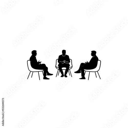 Emblematic representation of seated individuals in conversation, icon, logo