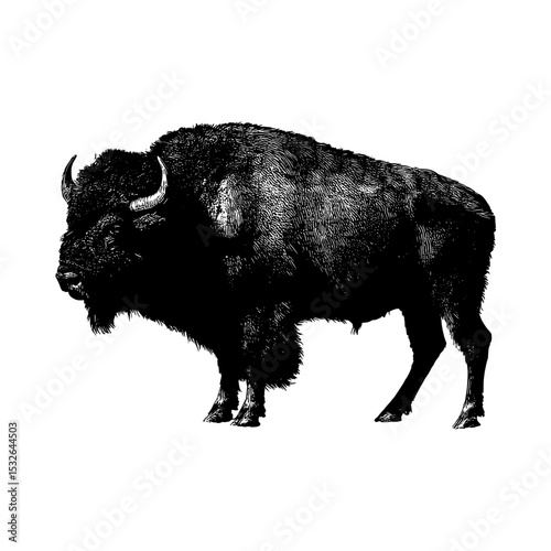Black silhouette icon of a bison on t-shirts and cards is a modern illustration design