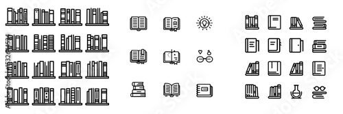 A collection of book icons for educational and scientific purposes is available, featuring isolated designs in a modern black style