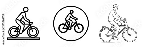 The icon depicts a man riding a bicycle, also represented by a bike symbol, emphasizing modern cycling concepts on isolated lanes over a white background