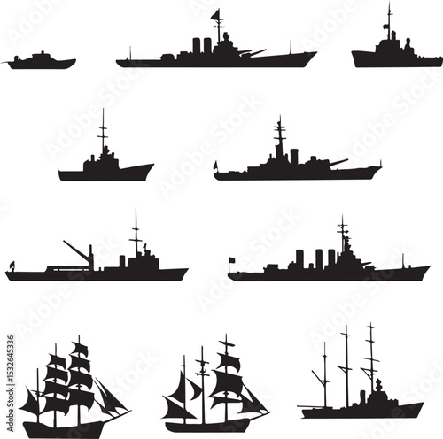 Vintage Sailing Ship Silhouettes – Black & White Nautical Vector Set

Old and Modern Ship Illustrations – Maritime Silhouette Collection

Historic Sailboat and Cargo Ship Silhouettes – Nautical Vector