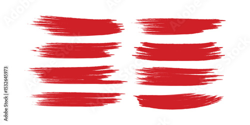 Straight red ink vector lines pack. Bloody color long and round hand-drawn brushstroke text highlights, frames, circles. Asian calligraphy modern