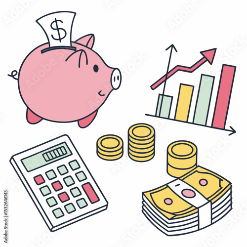 Finance Clipart Set for Personal Budget and Accounting Concepts