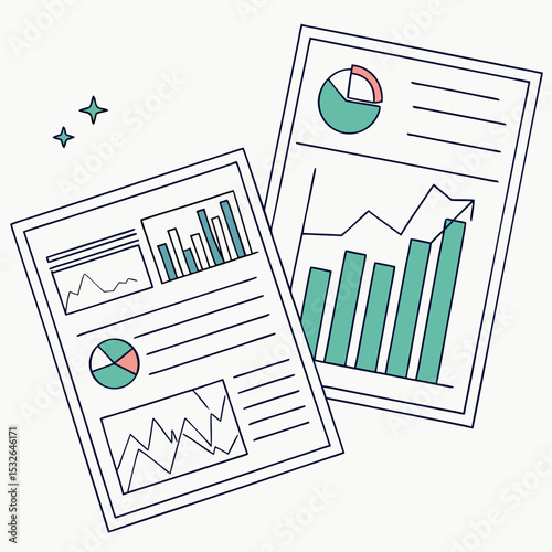 Financial Report and Analytics Chart in Flat Vector Style