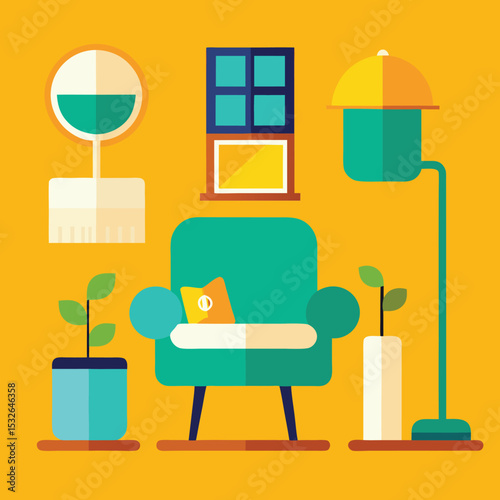 Minimalist Furniture Icon Set Chair Table Sofa Lamp