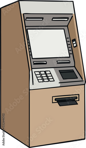 Automated teller machine ATM cash withdrawal banking equipment vector illustration 