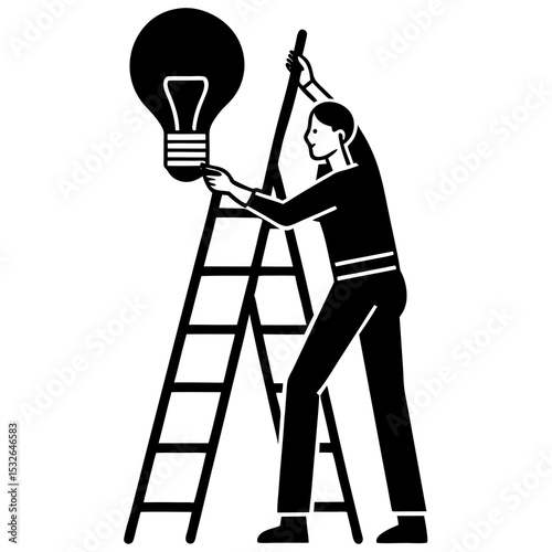 Person standing on ladder fixing lightbulb