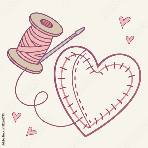 Stitched Fabric Heart Clipart for DIY and Sewing Themes
