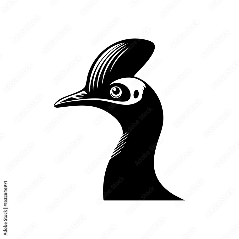 Obraz premium Minimalist vector icon of a cassowary bird with helmeted head and curved beak.