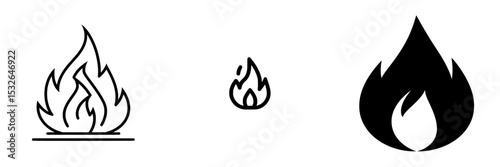 The icon of a fire flame is presented in black, set against a white background, and is characterized by its simplicity, making it suitable for modern web and mobile app design