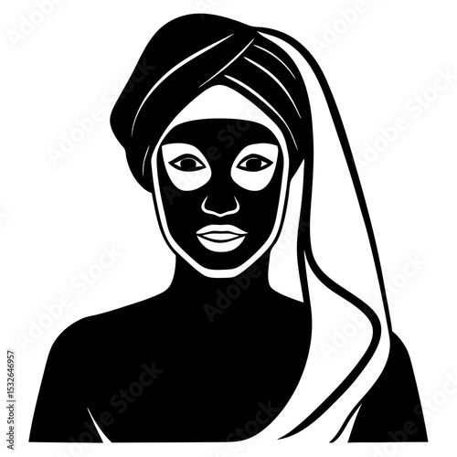 Woman with towel on head, face mask on