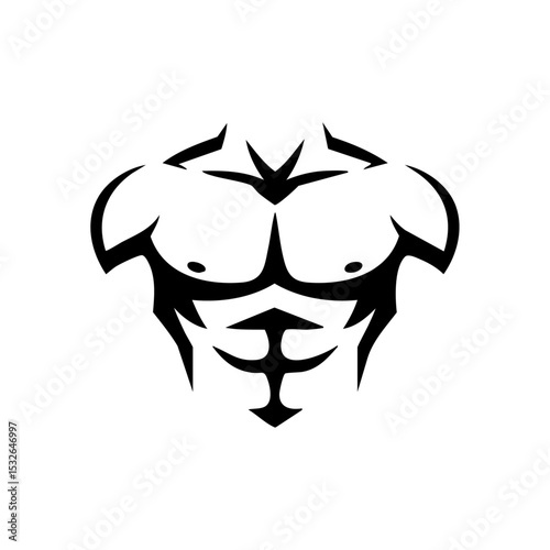 Abstract vector logo of a muscular chest in tribal tattoo design. Minimalist tribal chest illustration for gym, sports, or body art concepts.



