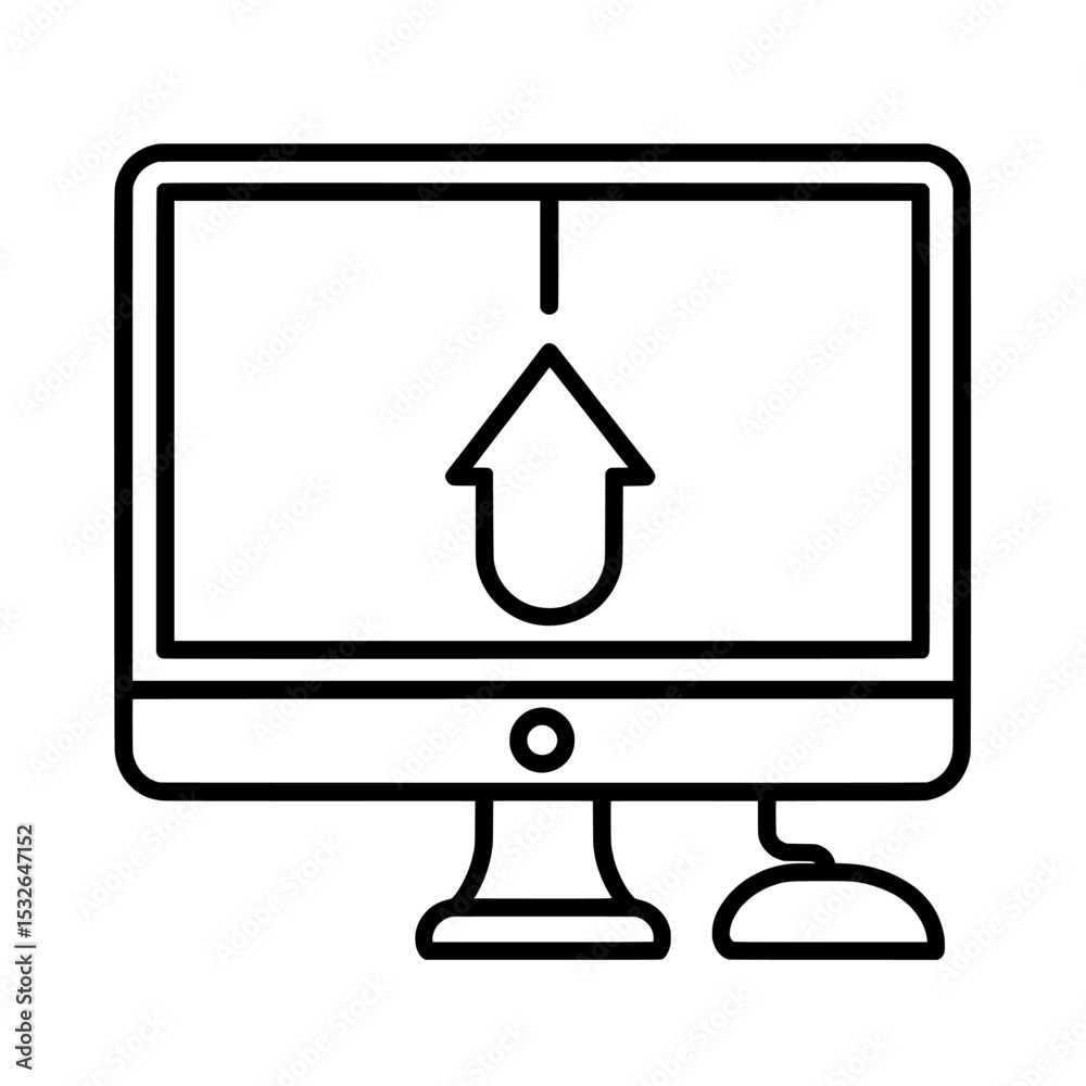 The icon is a simple digital representation of a desktop computer and mouse arrow The icon is a simple digital representation of a desktop computer and mouse arrow