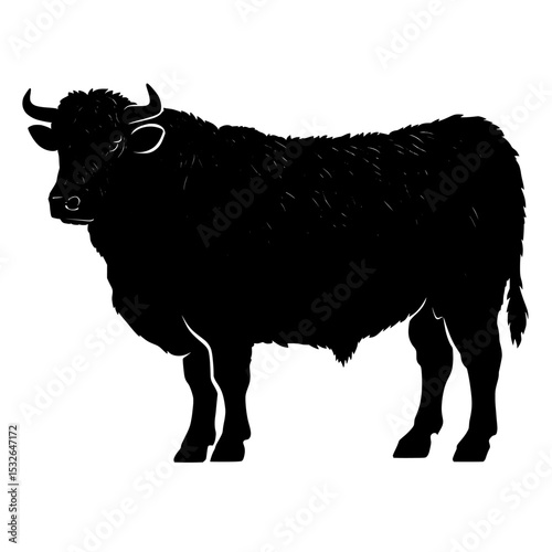 The silhouette of an Angus cow with grass is used in a livestock farm logo design