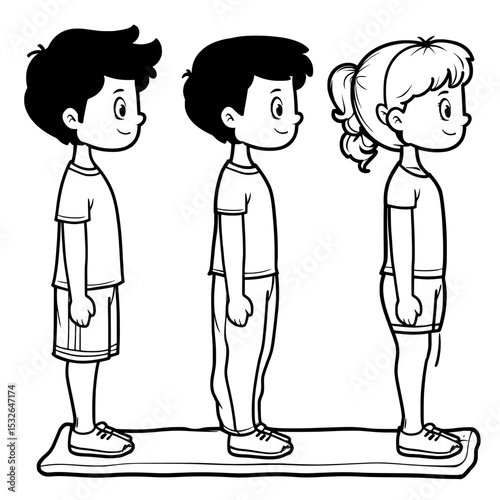 A healthy concept is illustrated through modern artwork of isolated individuals exercising on a plain white background