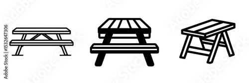 A modern picnic table icon is isolated on a transparent background as part of a logo design featuring transparency