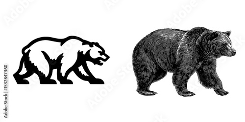 The image of a bear in silhouette is used in a vintage logo for a butchery, which is displayed on a retro-style poster