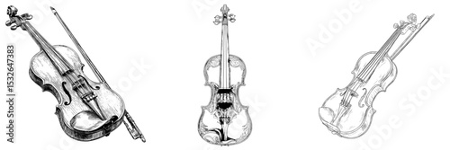Classical violin accompanied by a bow, a stringed musical instrument represented as a flat modern icon suitable for music-related applications and websites