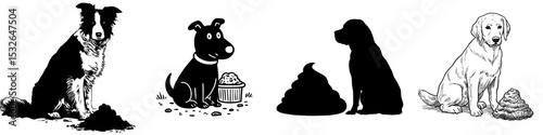 Dog and feces, dark outline, contemporary artwork