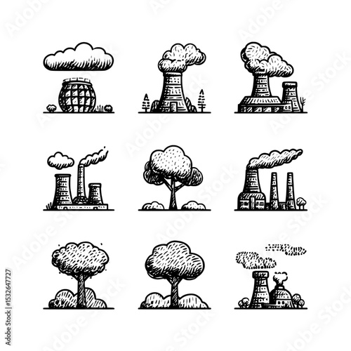 Clouds of smoke create silhouettes, accompanied by modern vapour icons and steam illustrations, evoking the smell of smoke, vapour, and gas