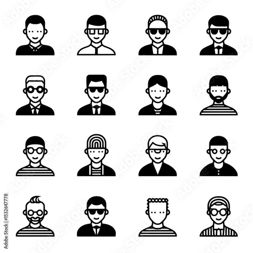 Modern people are symbolized through icons that feature simple, flat, and linear designs, frequently set against a plain white backdrop