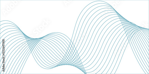Soft blue glowing wave curved lines with digital frequency track equalizer style. Wave modern stream on transparent background. Stylized line art background. Vector illustration.