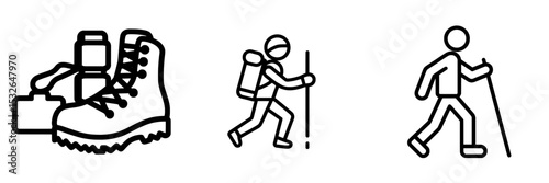 Illustration isolated of a hiking icon set, modern sign symbol