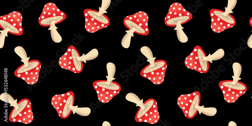 cute polka dot mushrooms endless tileable background traditional fairytale design element for children's products black background
