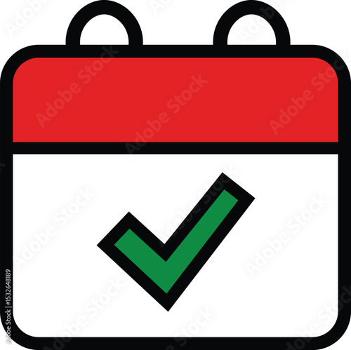 single calendar with green check mark date appointment itinerary vector illustration icon
