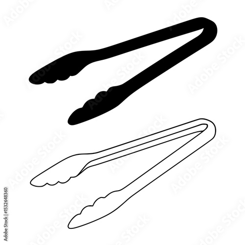 Minimal silhoutte kitchen tongs  vector fill and line art 