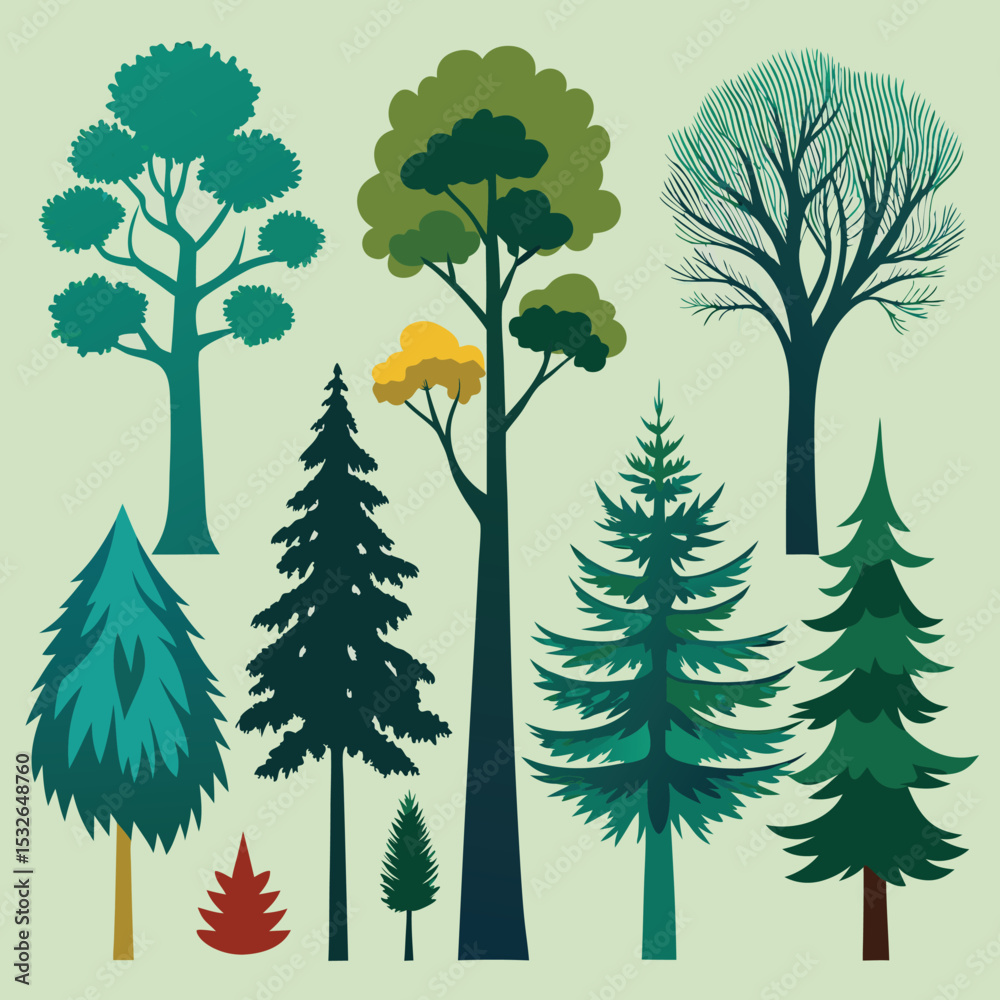 Obraz premium Tree Silhouettes Collection Various Species