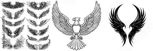 The collection consists of wing icons, modern wing designs, and illustrations of wings, all of which are part of a set of wing icons and a wing logo