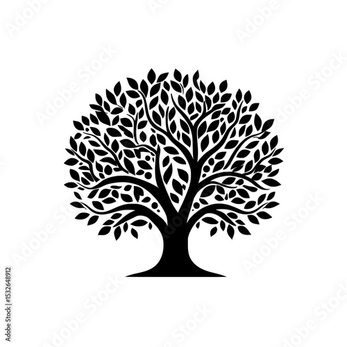 A Symbol style big black tree is depicted on a white background and can be utilized for your work