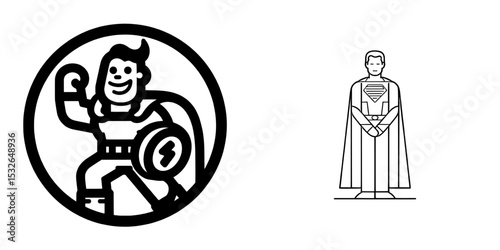The super man icon is depicted in a modern super hero illustration