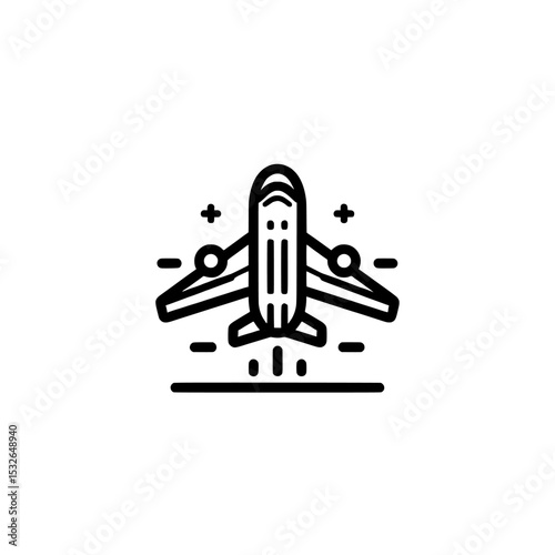 An illustration of a modern airplane on white background is used as a creative icon