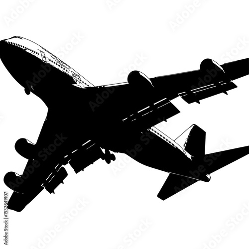 Modern illustration featuring the silhouette of a plane on a white background