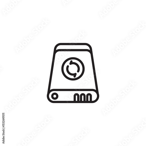 An icon representing data backup or external hard drive, featuring a portable hard drive with a circular arrow symbol, symbolizing data synchronization or recovery.