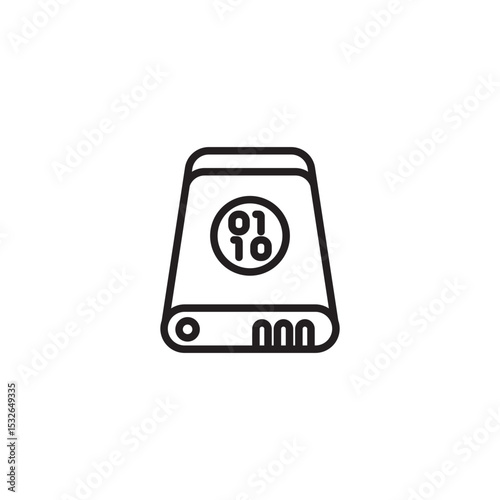 An icon representing digital data or backup, featuring a portable hard drive with binary code (01, 10), symbolizing data storage and digital information.