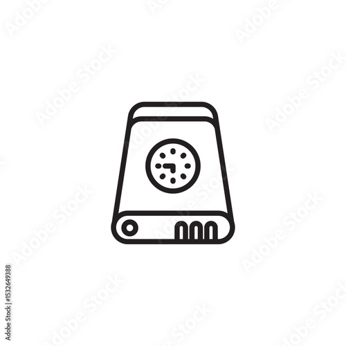 An icon representing external data recovery or backup, featuring a portable hard drive with a spinning clock or loading circle, symbolizing data restoration or processing.