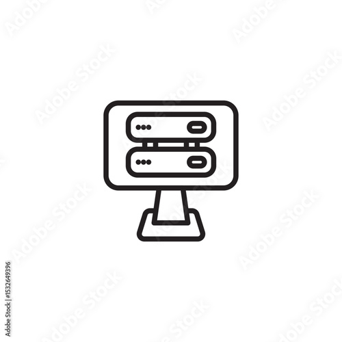 An icon symbolizing computer data storage or a server, featuring a monitor displaying two stacked server units, representing a digital storage system or server farm.