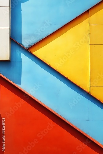 Dynamic diagonal shapes and circular patterns, warm and cool tones creating a smooth and balanced design 