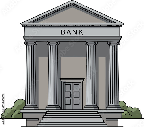 Bank building with classical columns and stairs architectural vector illustration