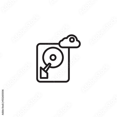An icon representing hard drive to cloud backup or data synchronization, featuring a hard drive with an arrow pointing down and a cloud symbol above it, symbolizing cloud storage.