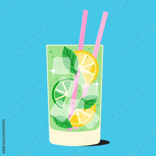 Mojito cocktail. Illustration of summer refreshing drink.