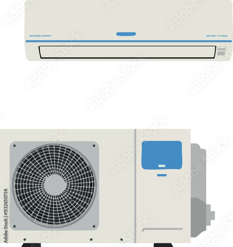 Air conditioner unit and indoor wall-mounted cooling system vector illustration for modern climate control 