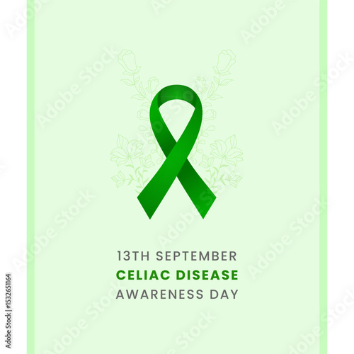 Celiac Disease awareness Day background design with Green silk ribbon.