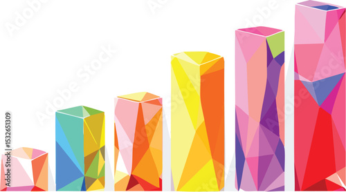 Abstract vector bar graph showing progress with modern and colorful polygon design.